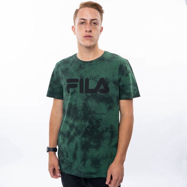 Fila Mono Deckle Tie Dye Men's T-Shirts - Black/Olive,NZ 581-96734